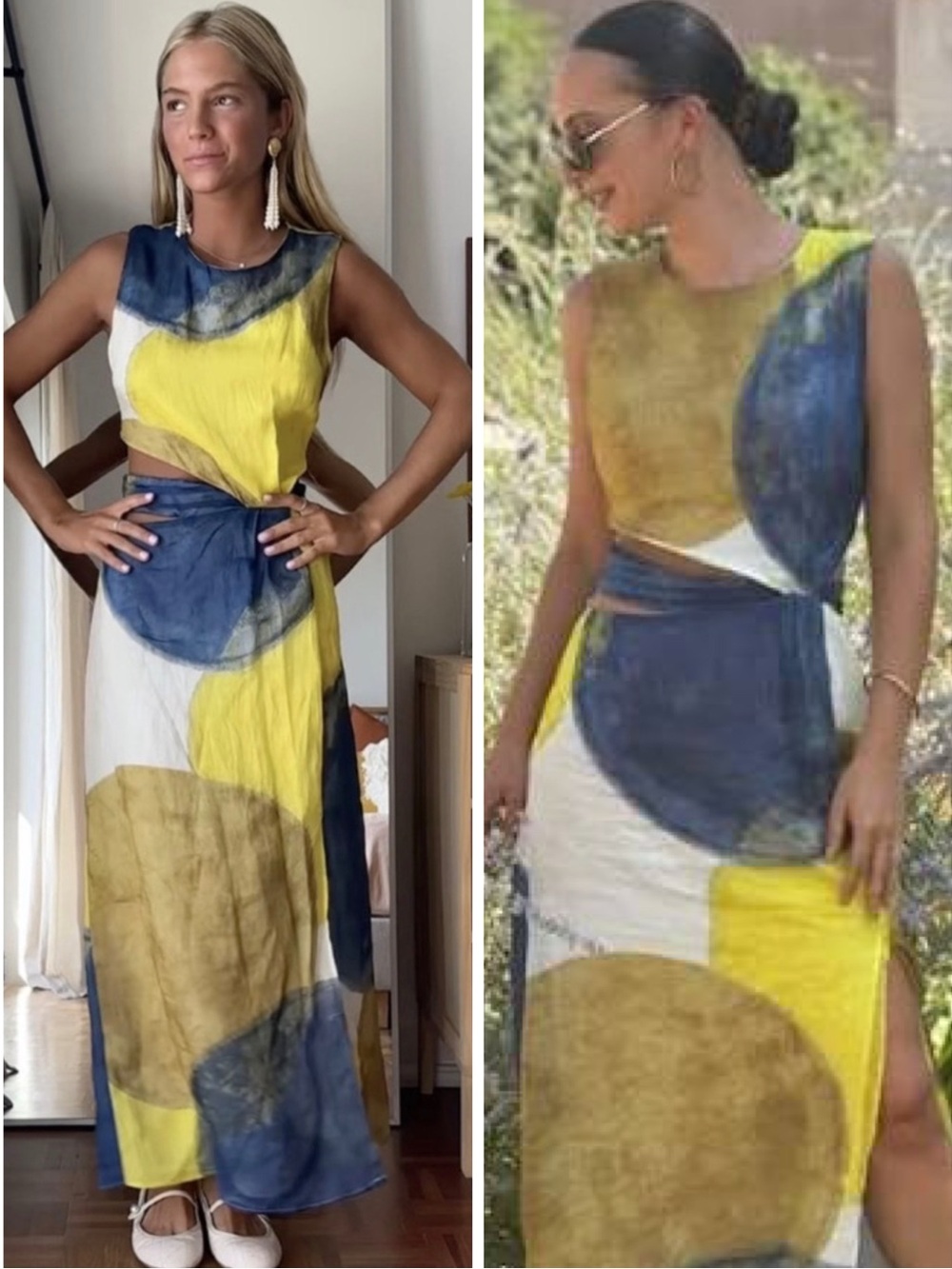 Zara Rami Cut Out Abstract Print Linen Like Sleeveless Midi Dress Size Large
